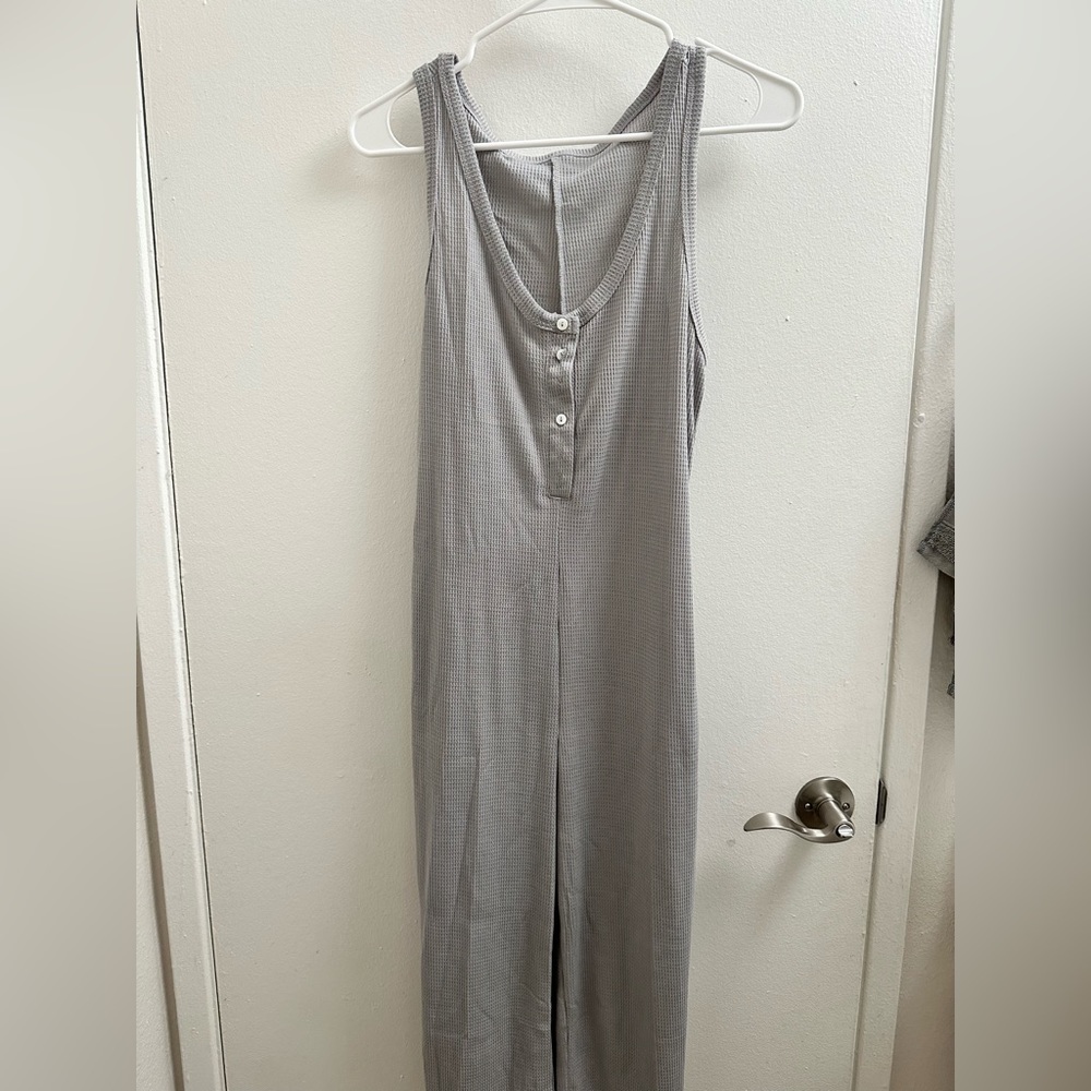 Grayish, waffle jumpsuit. No size
